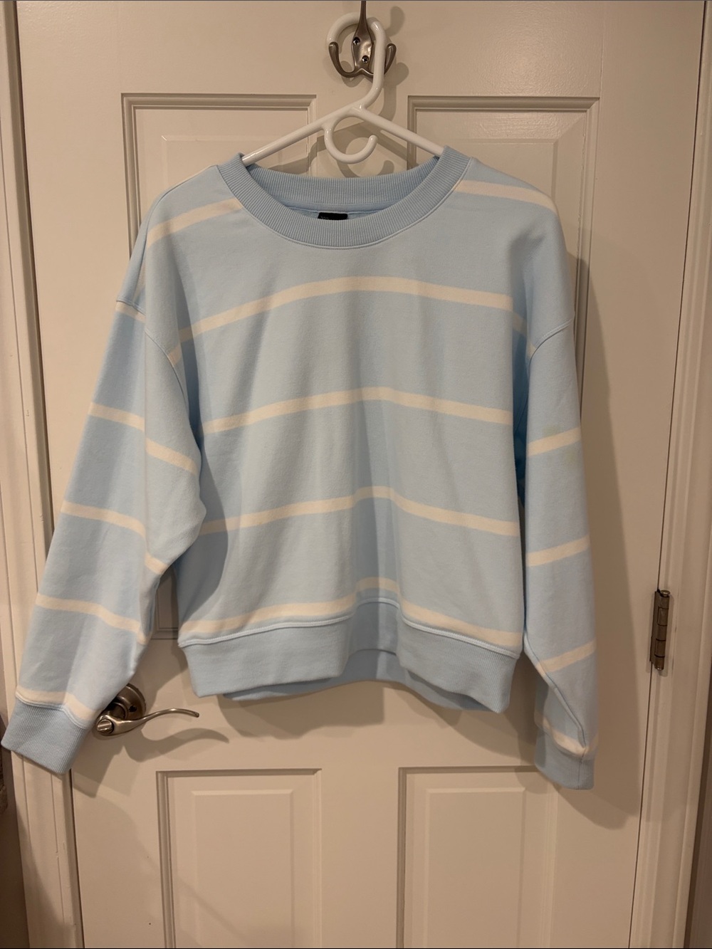 All in Motion Light Blue and White Striped Crewneck Sweatshirt
